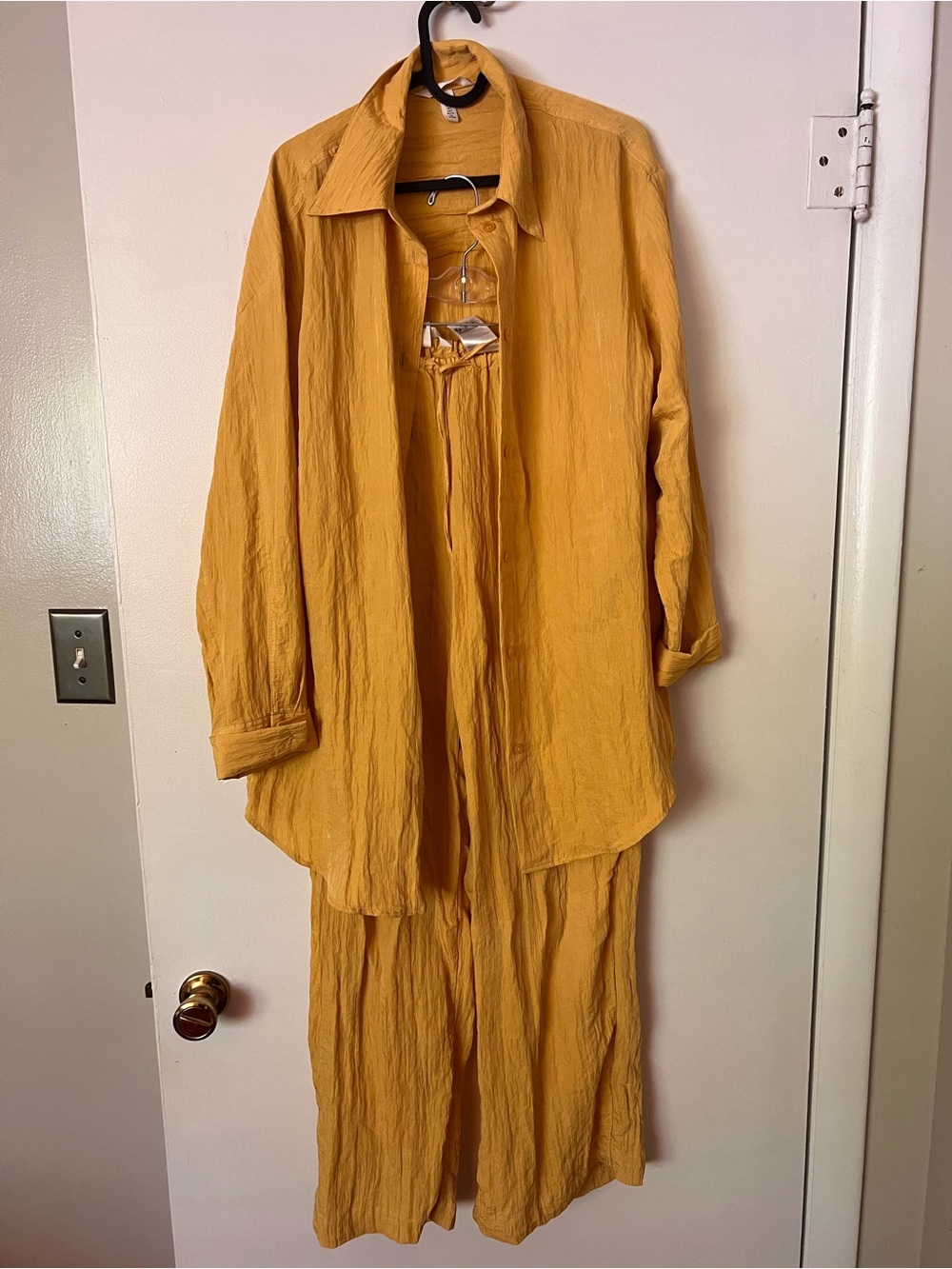 H&M Mustard Yellow Two-Piece Button Shirt & Wide-Leg Pants Set